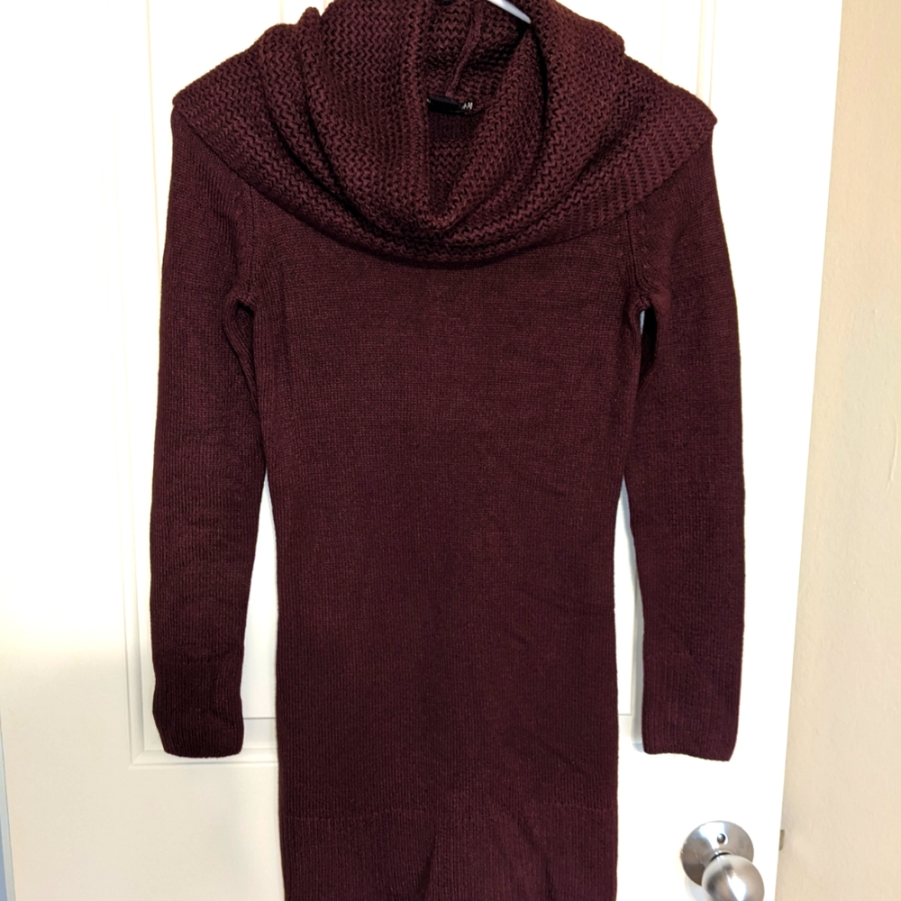 Burgundy sweater cowl dress